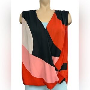 INC International Concepts Red and Pink Abstract Top Size L
